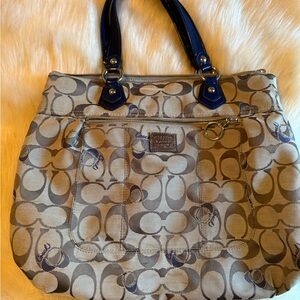 Coach Beige and Navy Signature Shoulder Bag